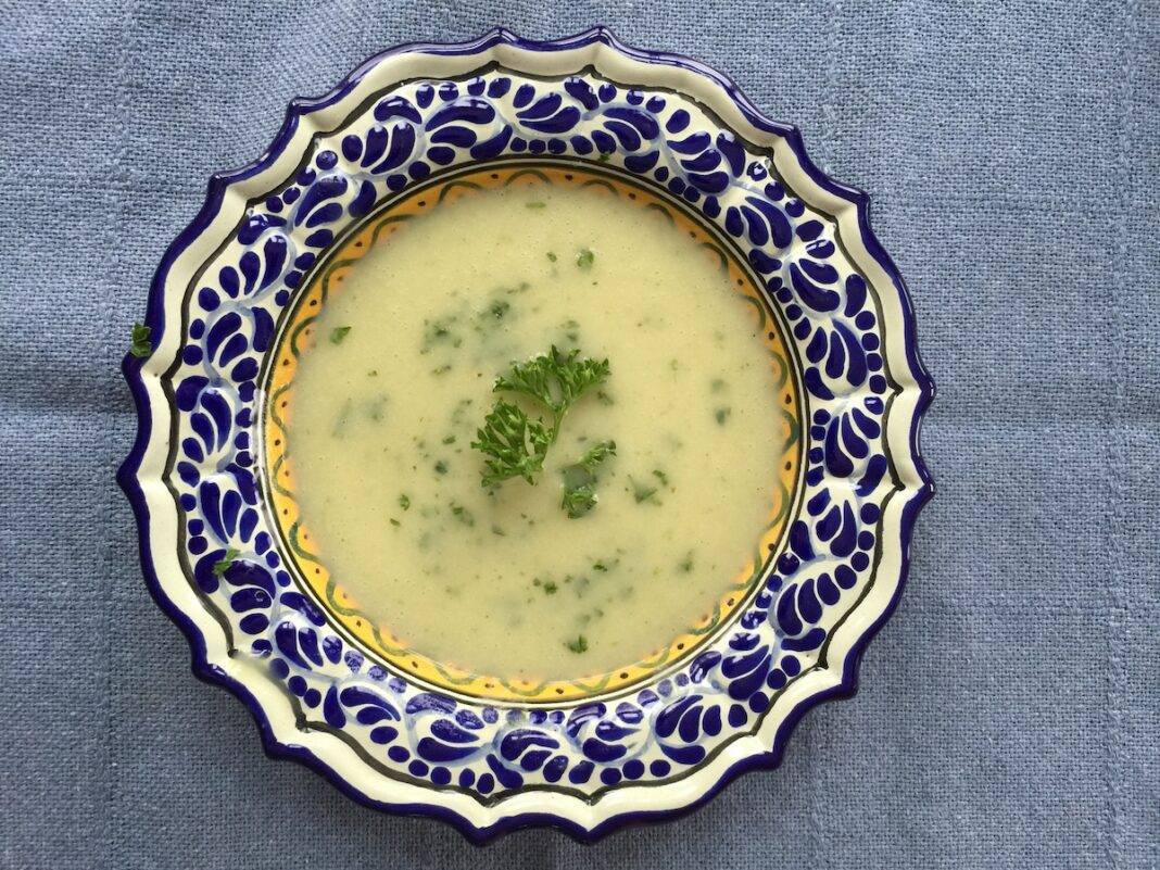 potato leek soup in bowl