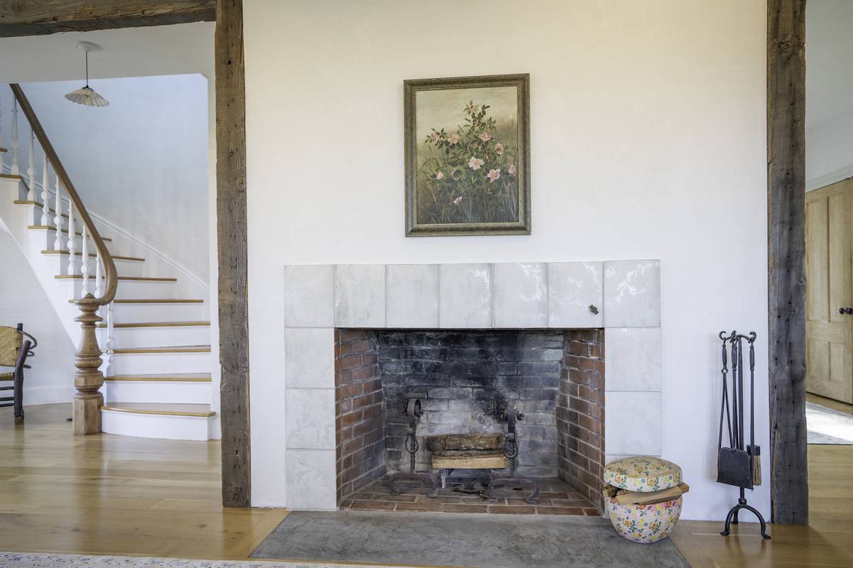 The fireplace of a Chilmark home