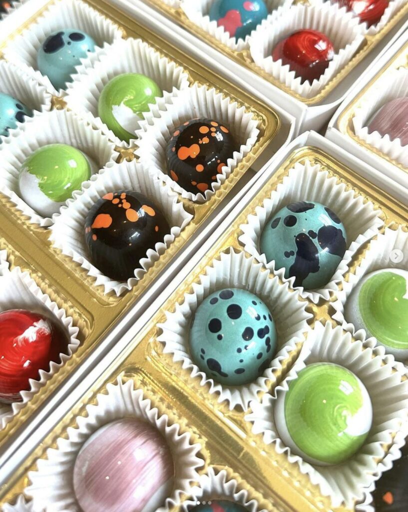 colorful chocolates in boxes
