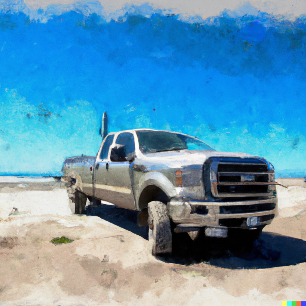 painting of a truck on a beach